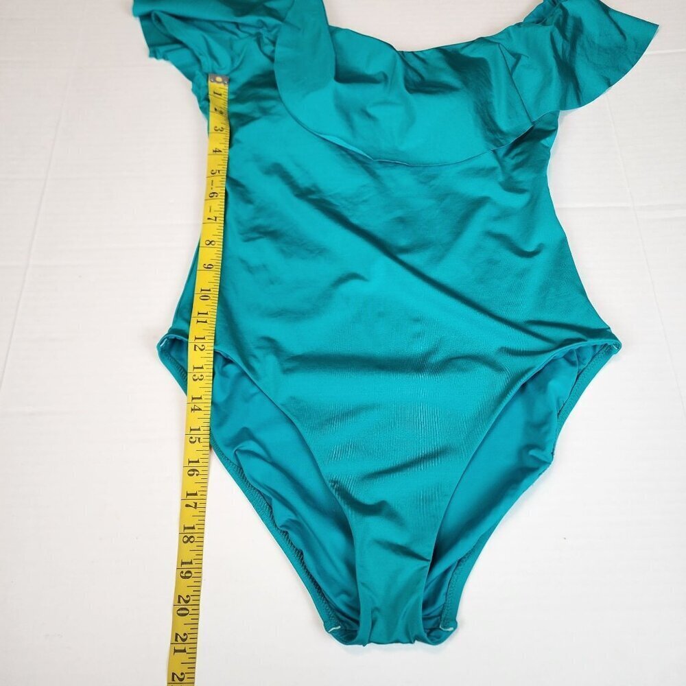 New Trina Turk sz 12 women off shoulder ruffle swimsuit turquoise - Picture 13 of 14